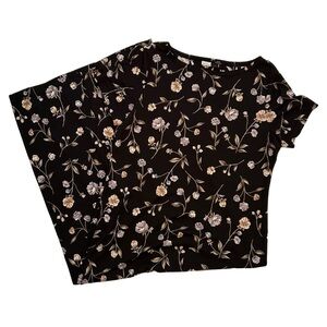 Vintage black floral print maxi dress with back slit- Size XL